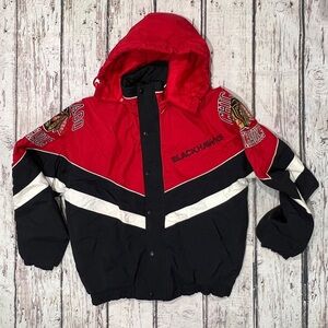 Vintage Chicago Blackhawks Starter Puffy 1980s Hoodie Pullover Coat Jacket